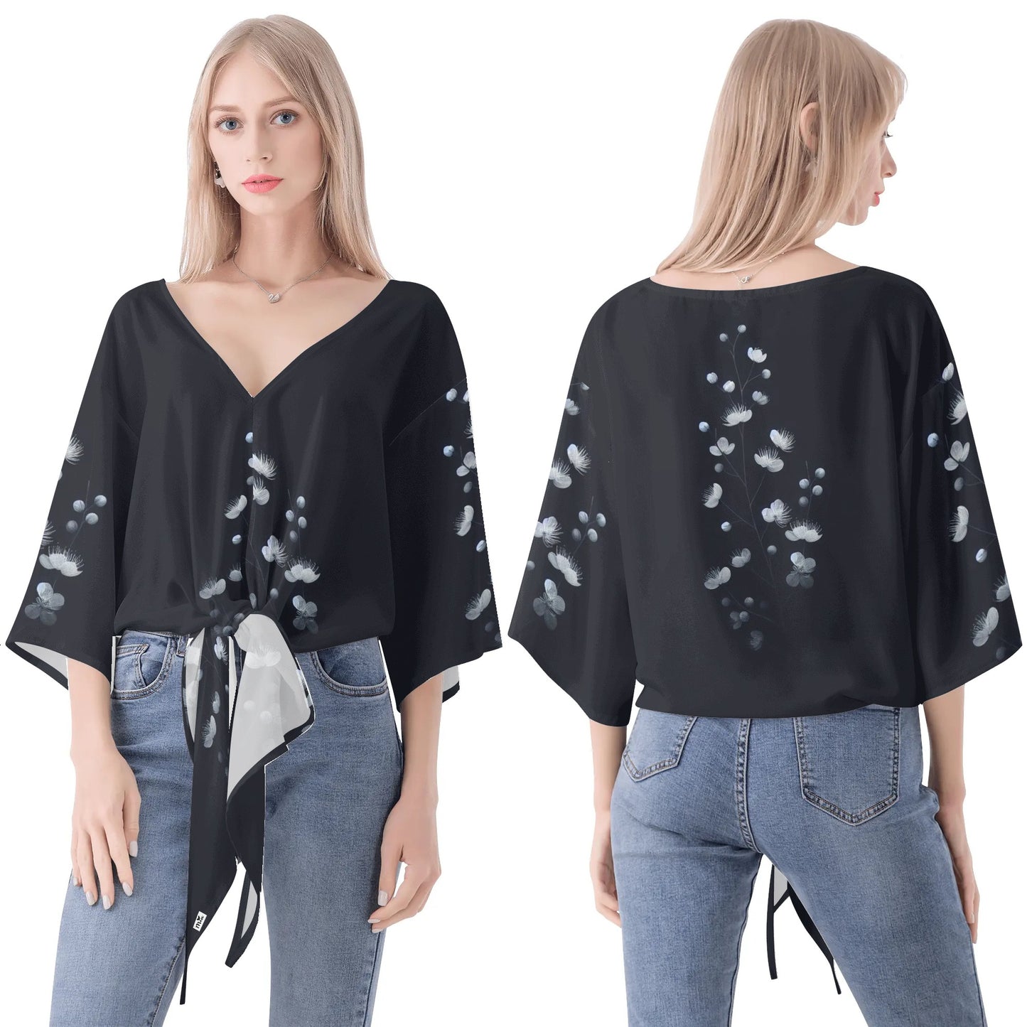 Mia Collection Women‘s’ V-neck Tie Front Knot Chiffon Blouse