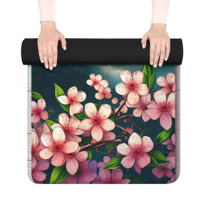 Charming Floral Yoga Mat with Mount Fuji Design