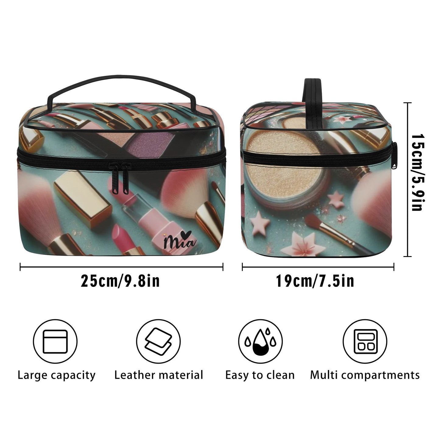 Mia Collection Leather Cosmetic Bag