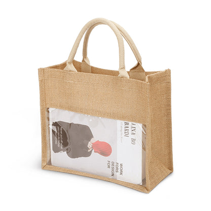 Embroidered Jute Burlap Tote Bag by Mia